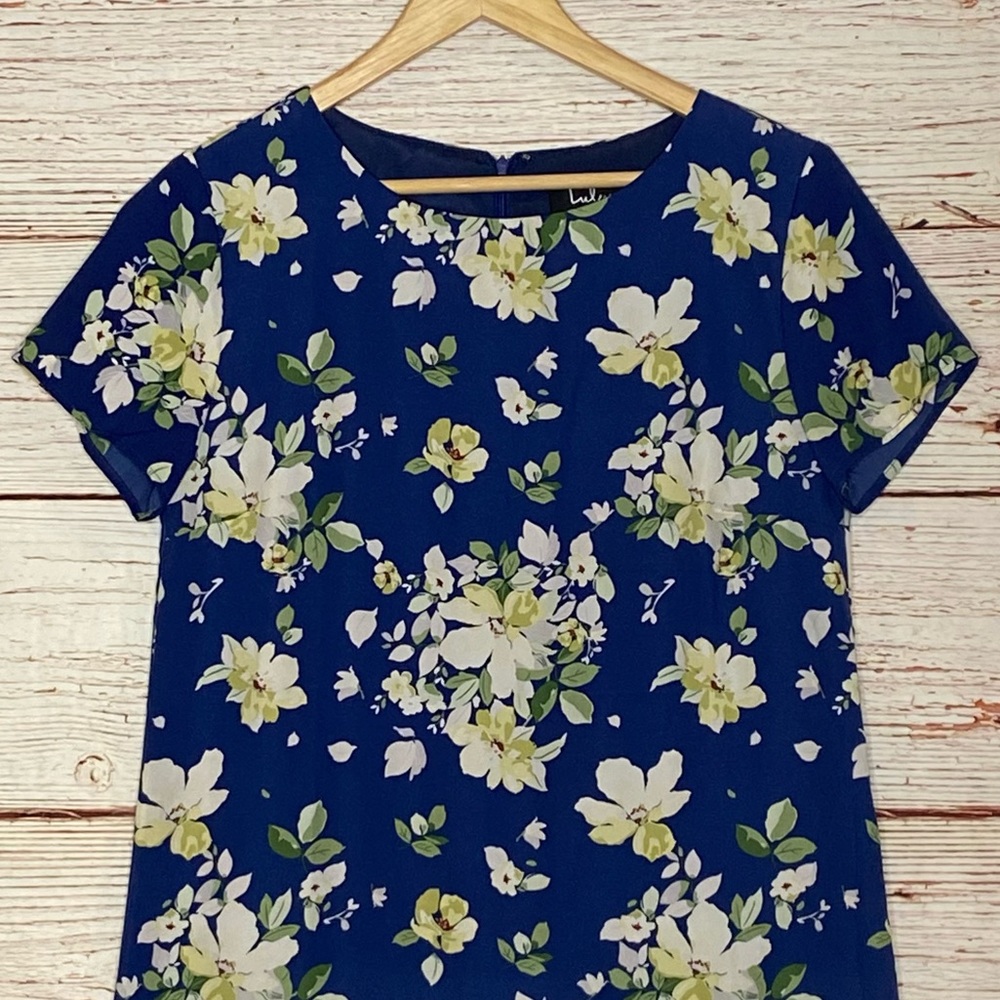 Lulus Floriana Navy Blue Floral Print Shift Dress Sz M - Picture 8 of 14